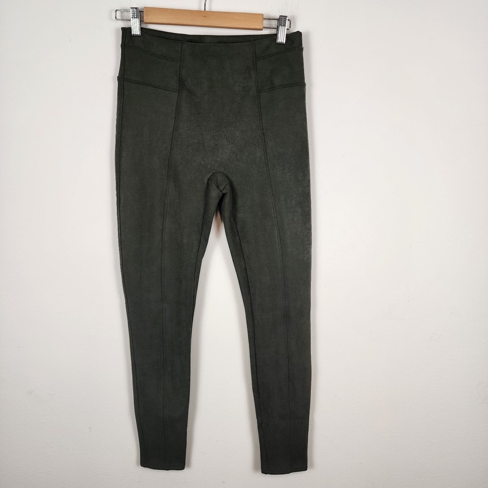 Spanx Faux Suede Dark Green Seamed‎ Leggings Women's Size Medium